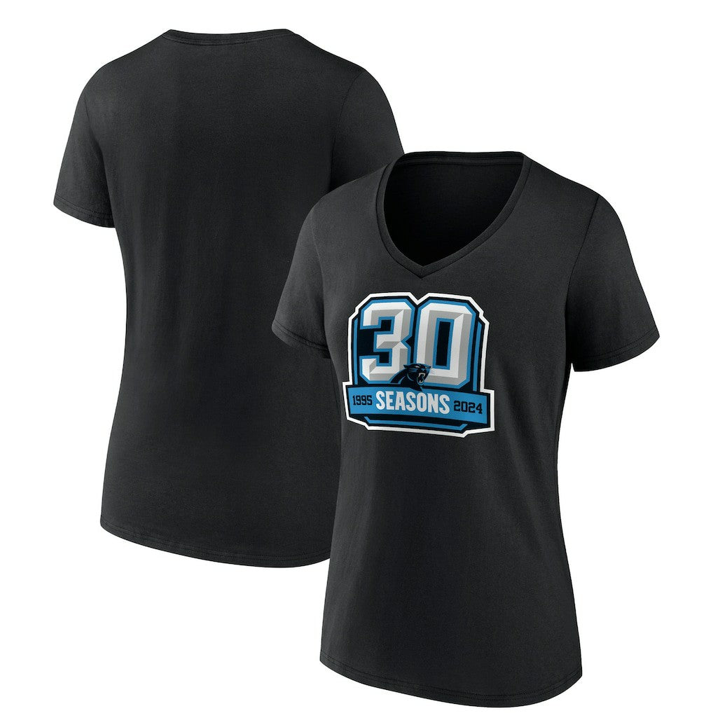 Carolina Panthers Women's 30th Anniversary V-Neck T-Shirt - Black on sale