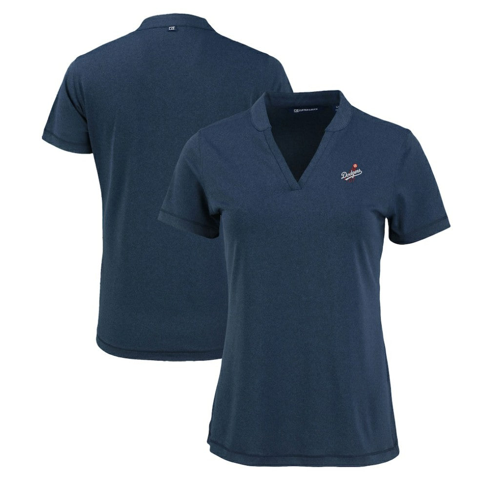 Los Angeles Dodgers Cutter & Buck Women's Forge Stretch Blade DryTec V-Neck Polo - Heather Navy