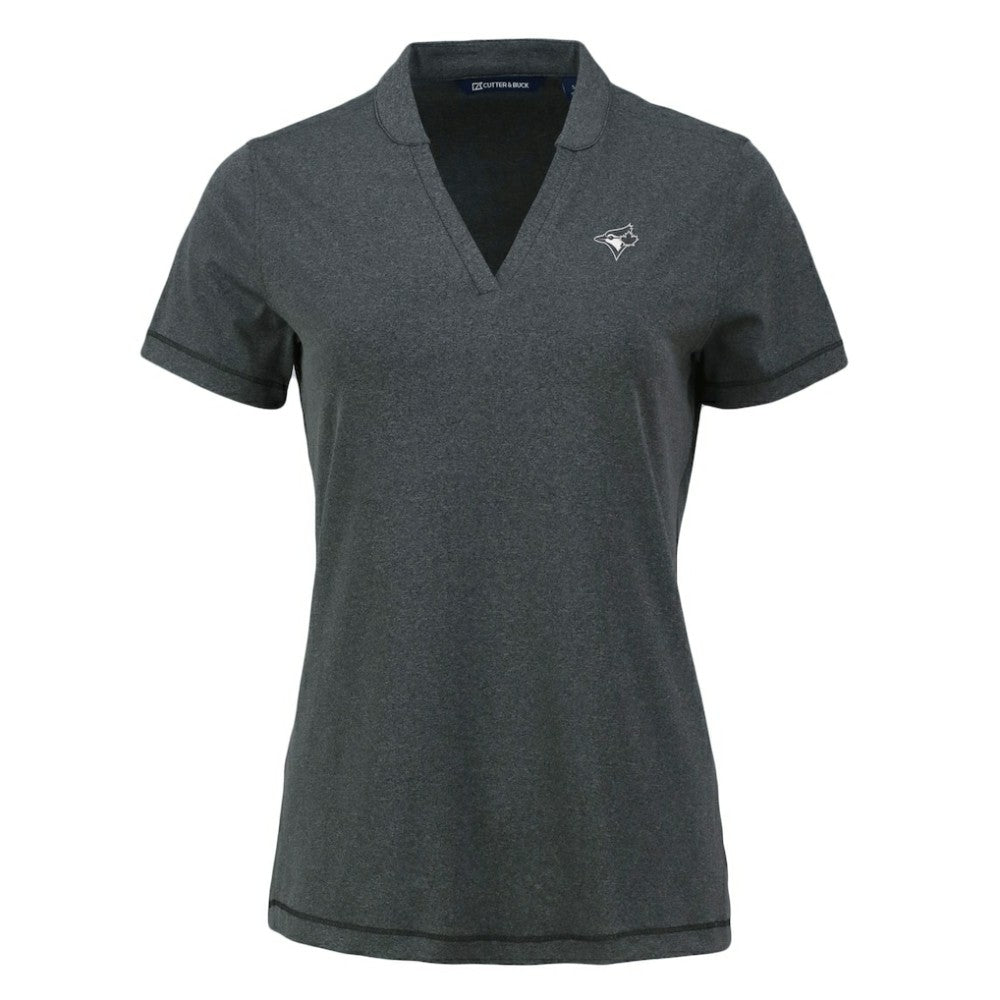 Toronto Blue Jays Cutter & Buck Women's Forge Stretch Blade DryTec V-Neck Polo - Heather Black