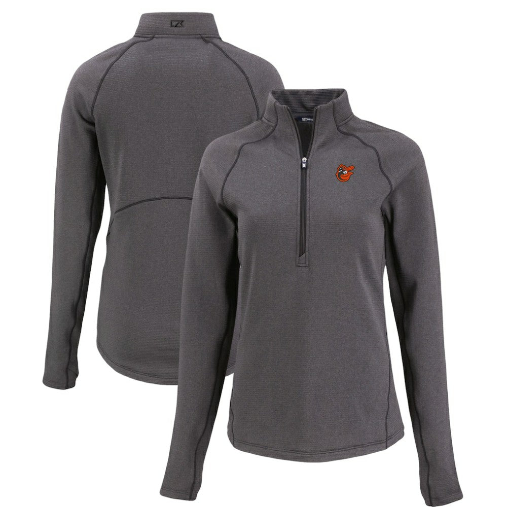 Baltimore Orioles Cutter & Buck Women's Peshastin Eco Fleece Recycled Raglan Half-Zip Top - Heather Black