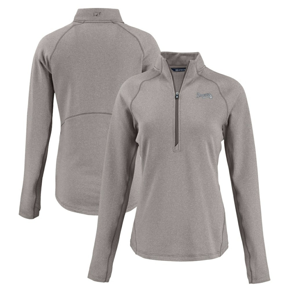 Atlanta Braves Cutter & Buck Women's Peshastin Eco Fleece Recycled Raglan Half-Zip Top - Heather Gray