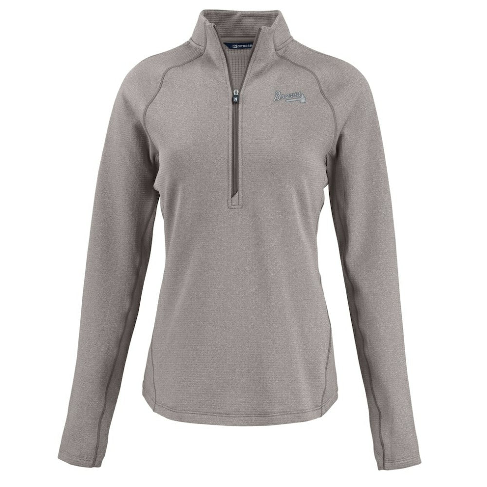 Atlanta Braves Cutter & Buck Women's Peshastin Eco Fleece Recycled Raglan Half-Zip Top - Heather Gray