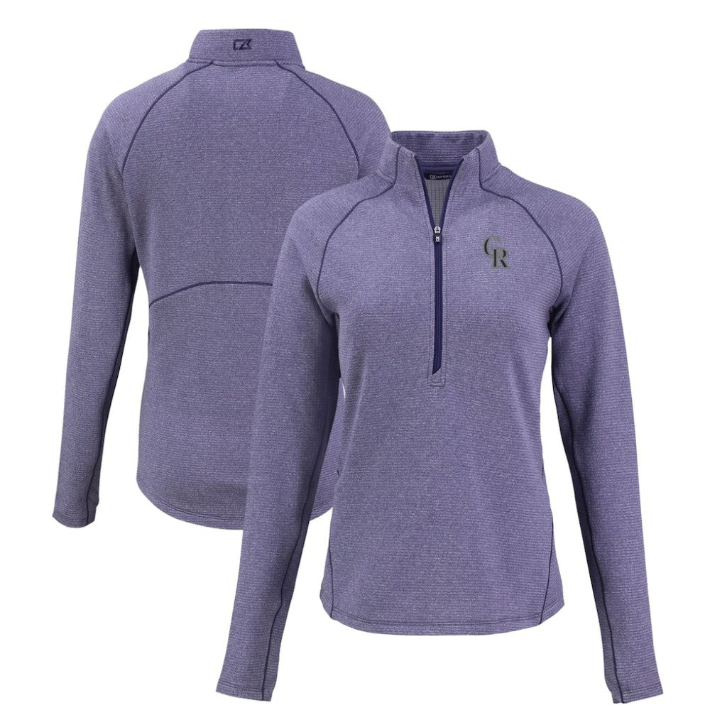 Colorado Rockies Cutter & Buck Women's Peshastin Eco Fleece Recycled Raglan Half-Zip Top - Heather Purple