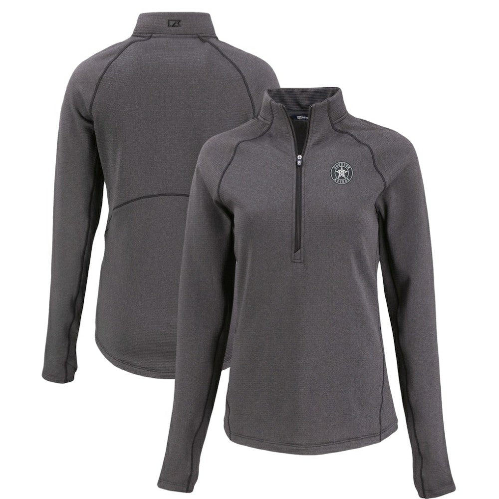 Houston Astros Cutter & Buck Women's Peshastin Eco Fleece Recycled Raglan Half-Zip Top - Heather Black