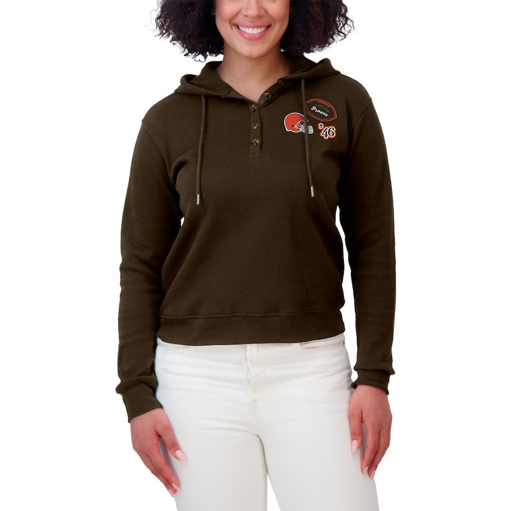 Cleveland Browns WEAR by Erin Andrews Women's Plus Size Waffle Hoodie Pullover Top - Brown outlet