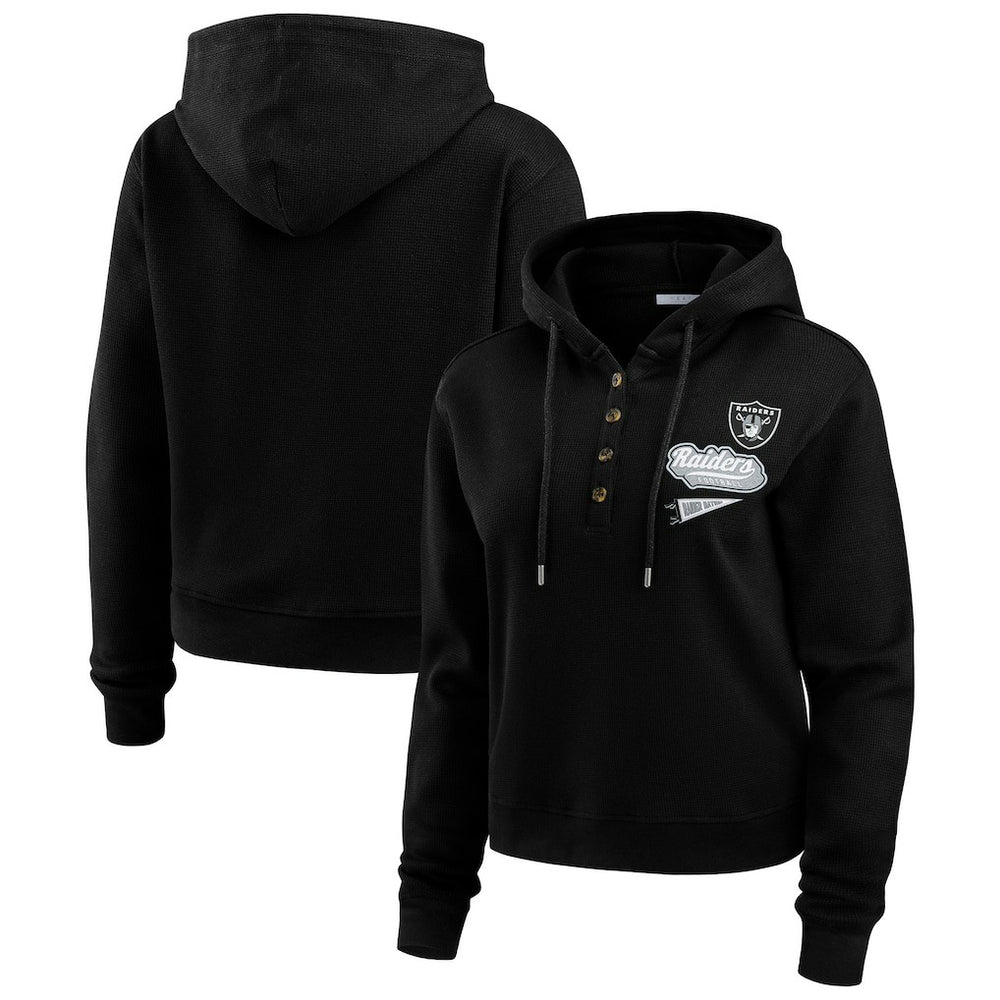 Las Vegas Raiders WEAR by Erin Andrews Women's Plus Size Waffle Hoodie Pullover Top - Black discount