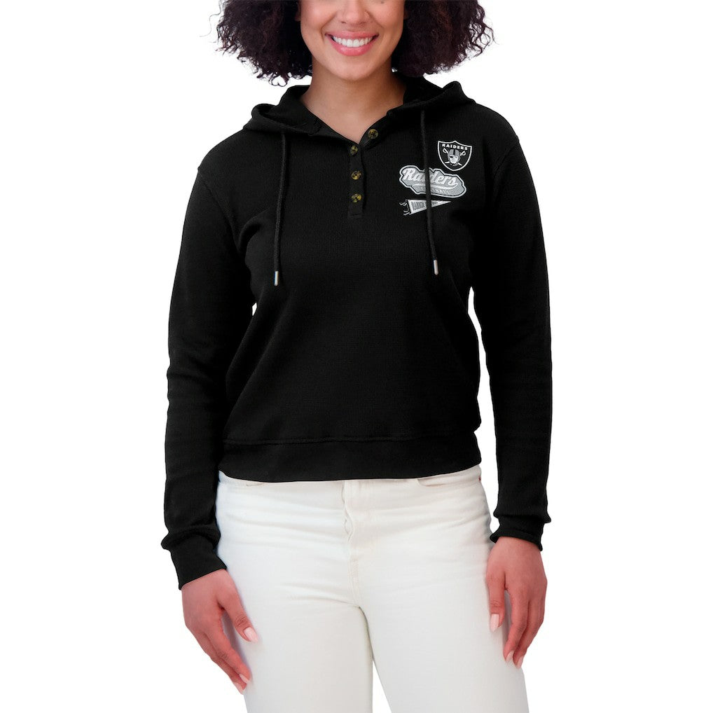 Las Vegas Raiders WEAR by Erin Andrews Women's Plus Size Waffle Hoodie Pullover Top - Black discount