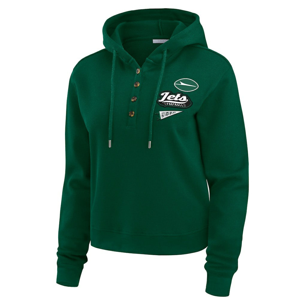 New York Jets WEAR by Erin Andrews Women's Plus Size Waffle Hoodie Pullover Top - Green online