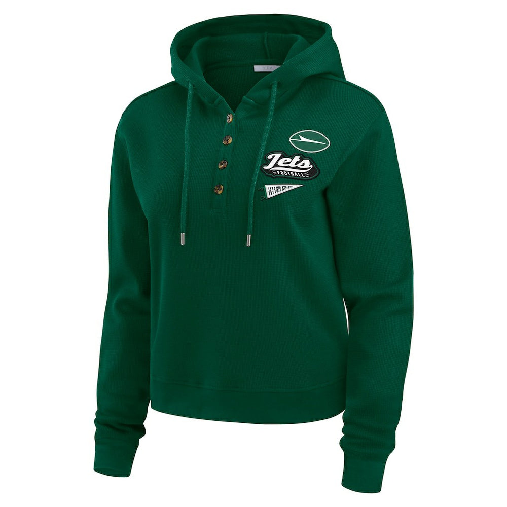 New York Jets WEAR by Erin Andrews Women's Plus Size Waffle Hoodie Pullover Top - Green online