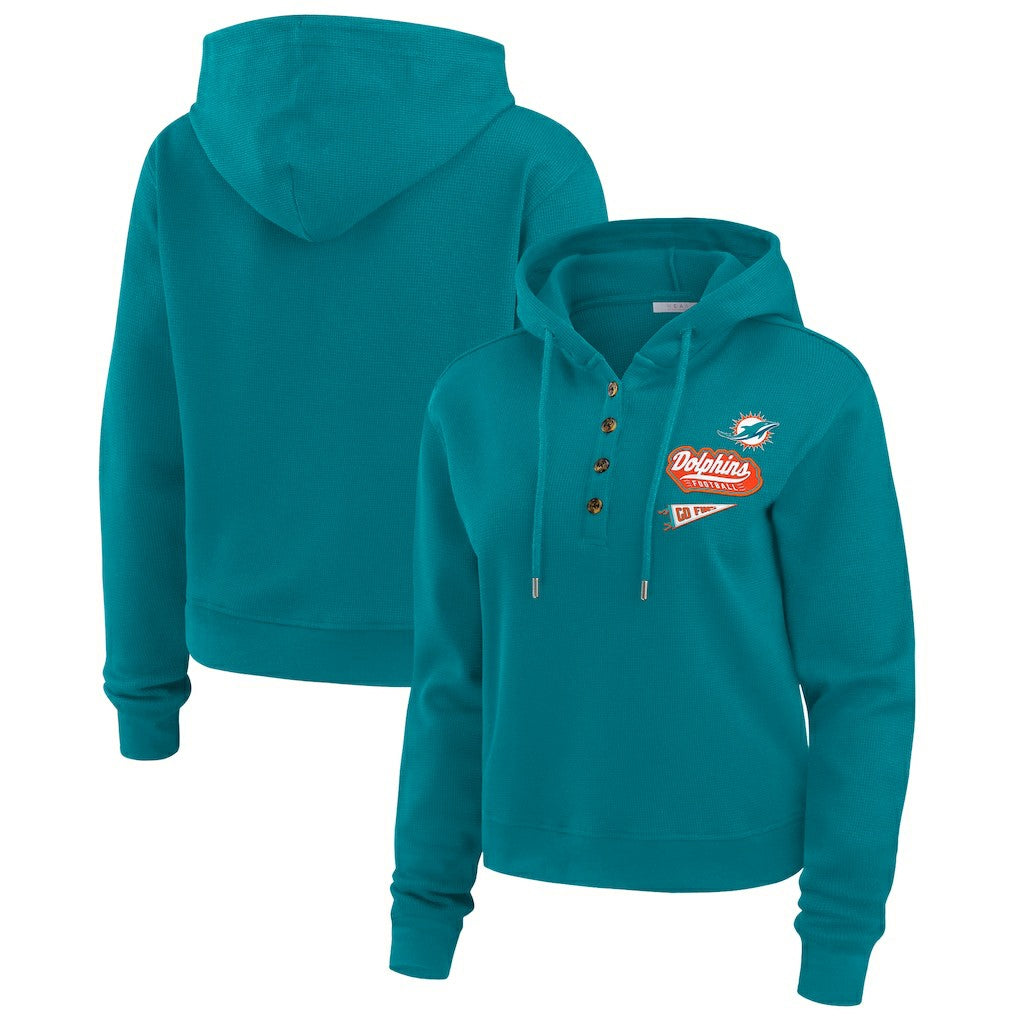 Miami Dolphins WEAR by Erin Andrews Women's Plus Size Waffle Hoodie Pullover Top - Aqua cheap
