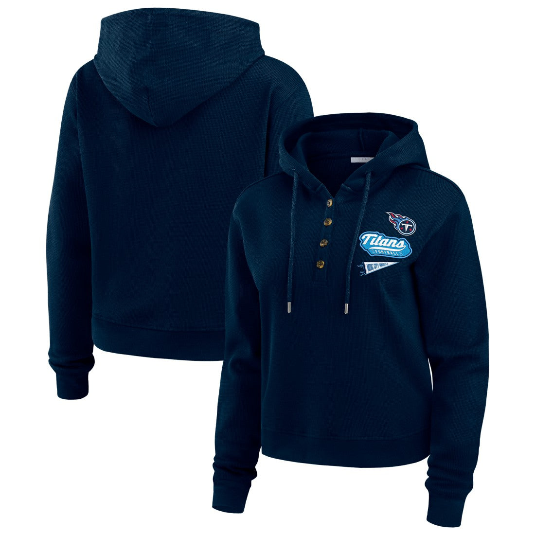 Tennessee Titans WEAR by Erin Andrews Women's Plus Size Waffle Hoodie Pullover Top - Navy sale