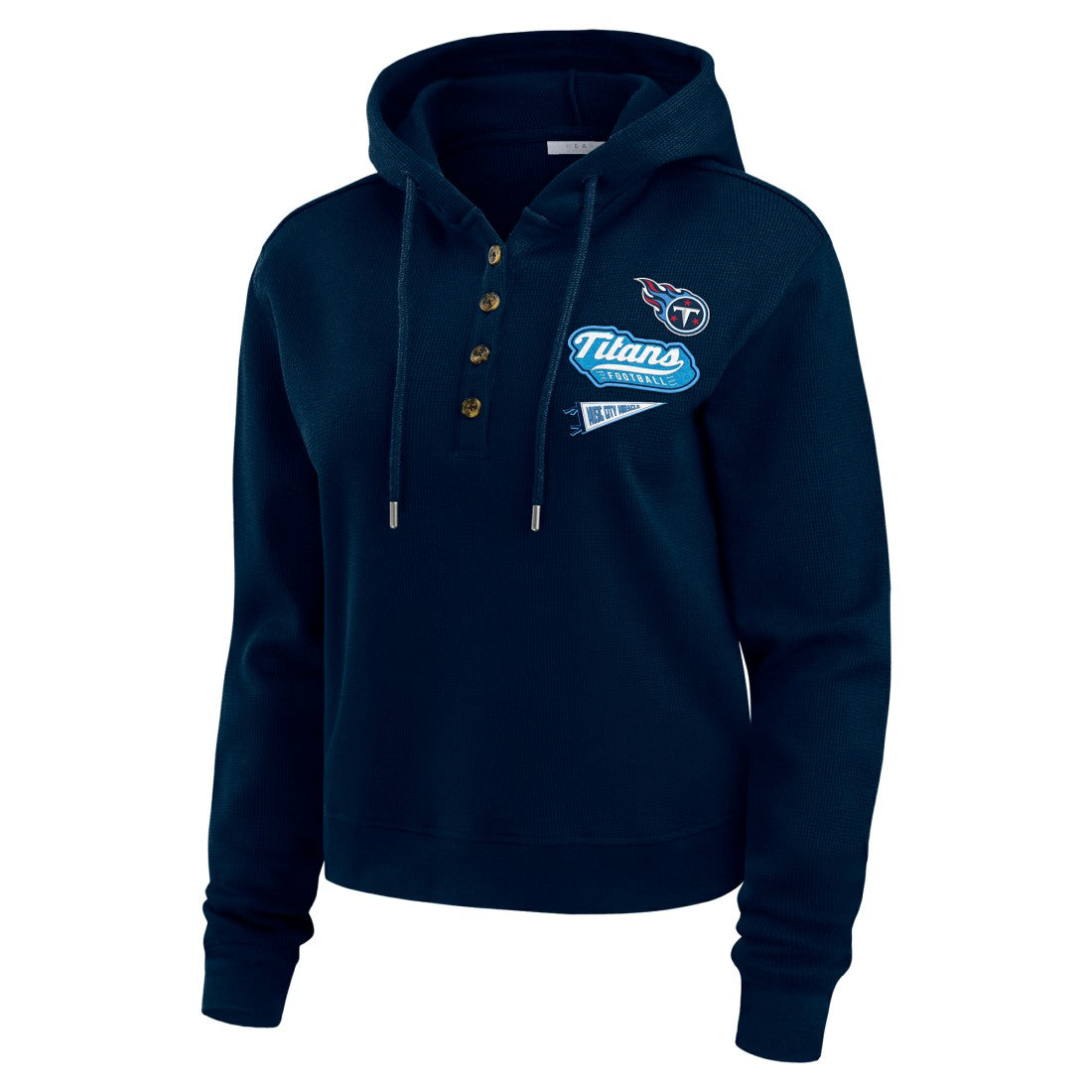 Tennessee Titans WEAR by Erin Andrews Women's Plus Size Waffle Hoodie Pullover Top - Navy sale