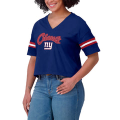 New York Giants WEAR by Erin Andrews Women's Plus Size Color Block Boxy T-Shirt - Royal/White sale