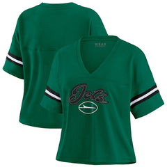 New York Jets WEAR by Erin Andrews Women's Plus Size Color Block Boxy T-Shirt - Green/White discount