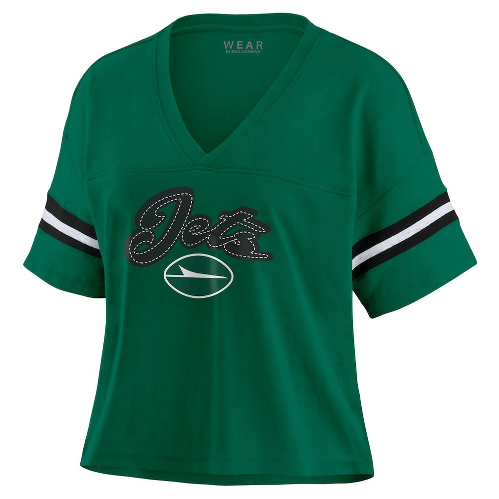 New York Jets WEAR by Erin Andrews Women's Plus Size Color Block Boxy T-Shirt - Green/White discount