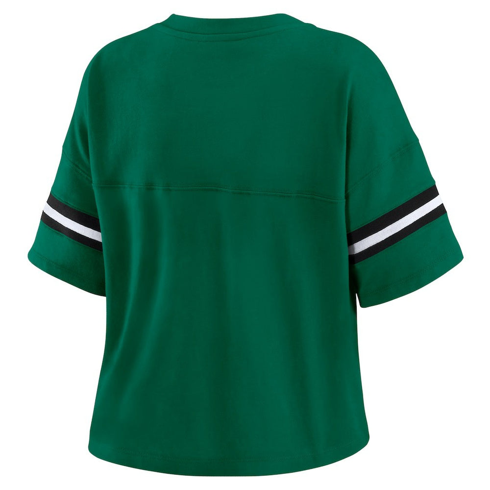 New York Jets WEAR by Erin Andrews Women's Plus Size Color Block Boxy T-Shirt - Green/White discount