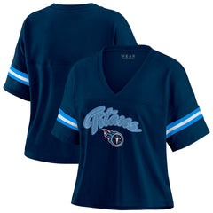Tennessee Titans WEAR by Erin Andrews Women's Plus Size Color Block Boxy T-Shirt - Navy/White online