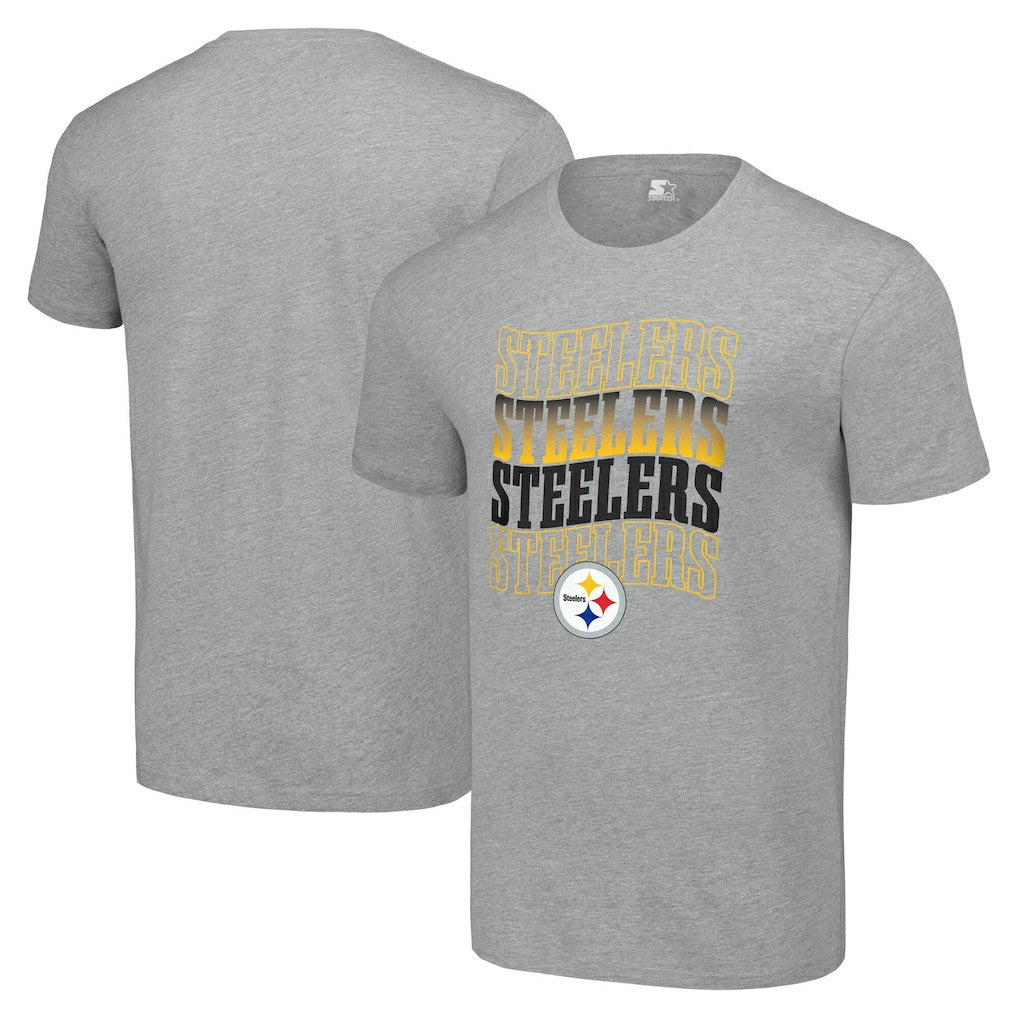 Pittsburgh Steelers Starter Four Team Name Logo T-Shirt - Heather Gray online