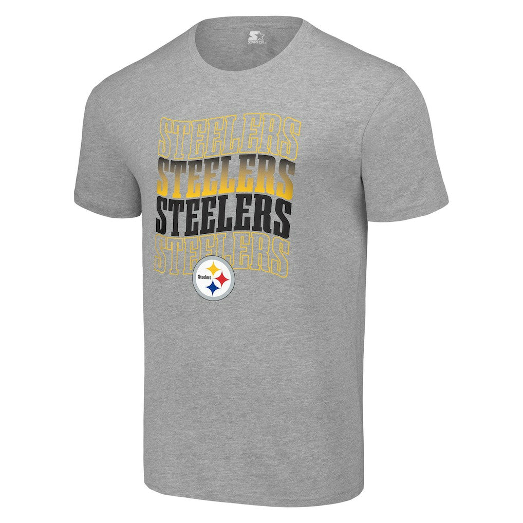 Pittsburgh Steelers Starter Four Team Name Logo T-Shirt - Heather Gray online