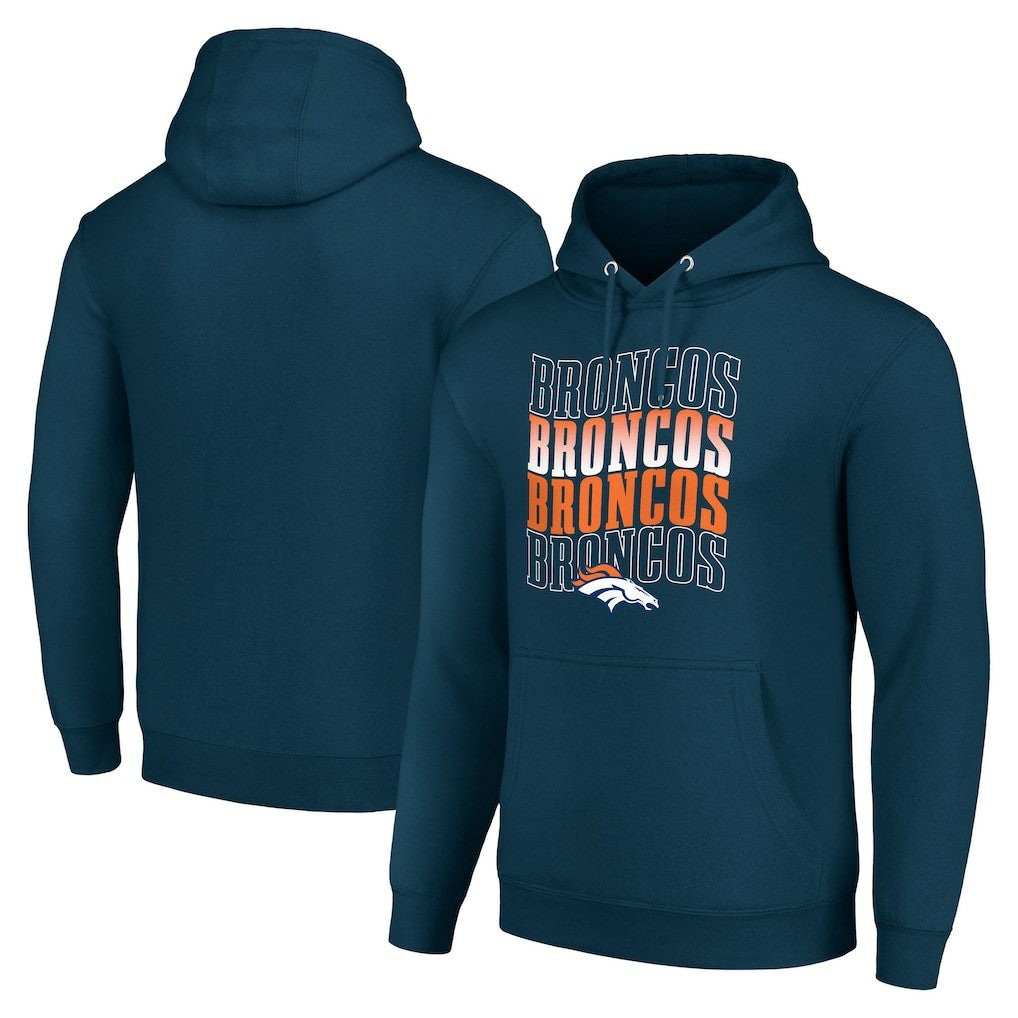 Denver Broncos Starter Four Team Name Logo Fleece Pullover Hoodie - Navy outlet