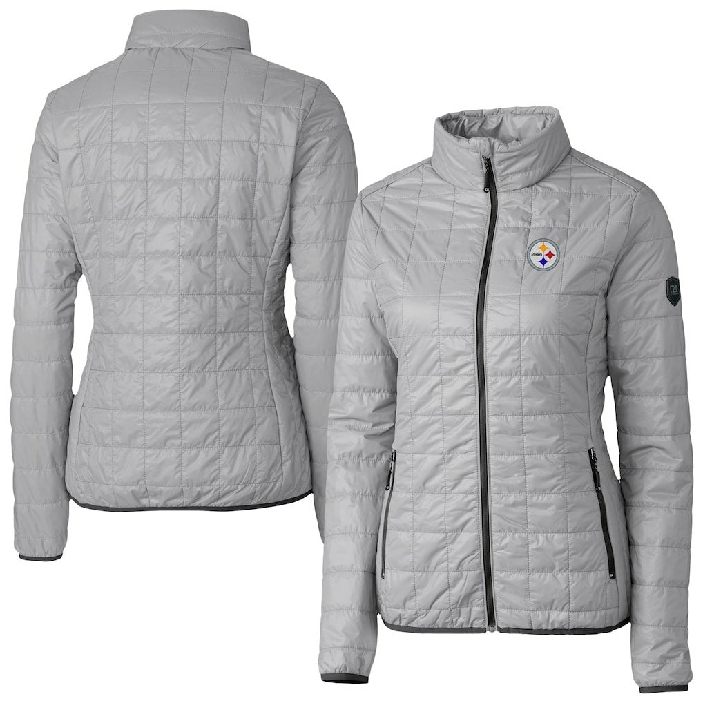 Pittsburgh Steelers Cutter & Buck Women's Rainier PrimaLoft Eco Insulated Full-Zip Puffer Jacket - Gray for sale