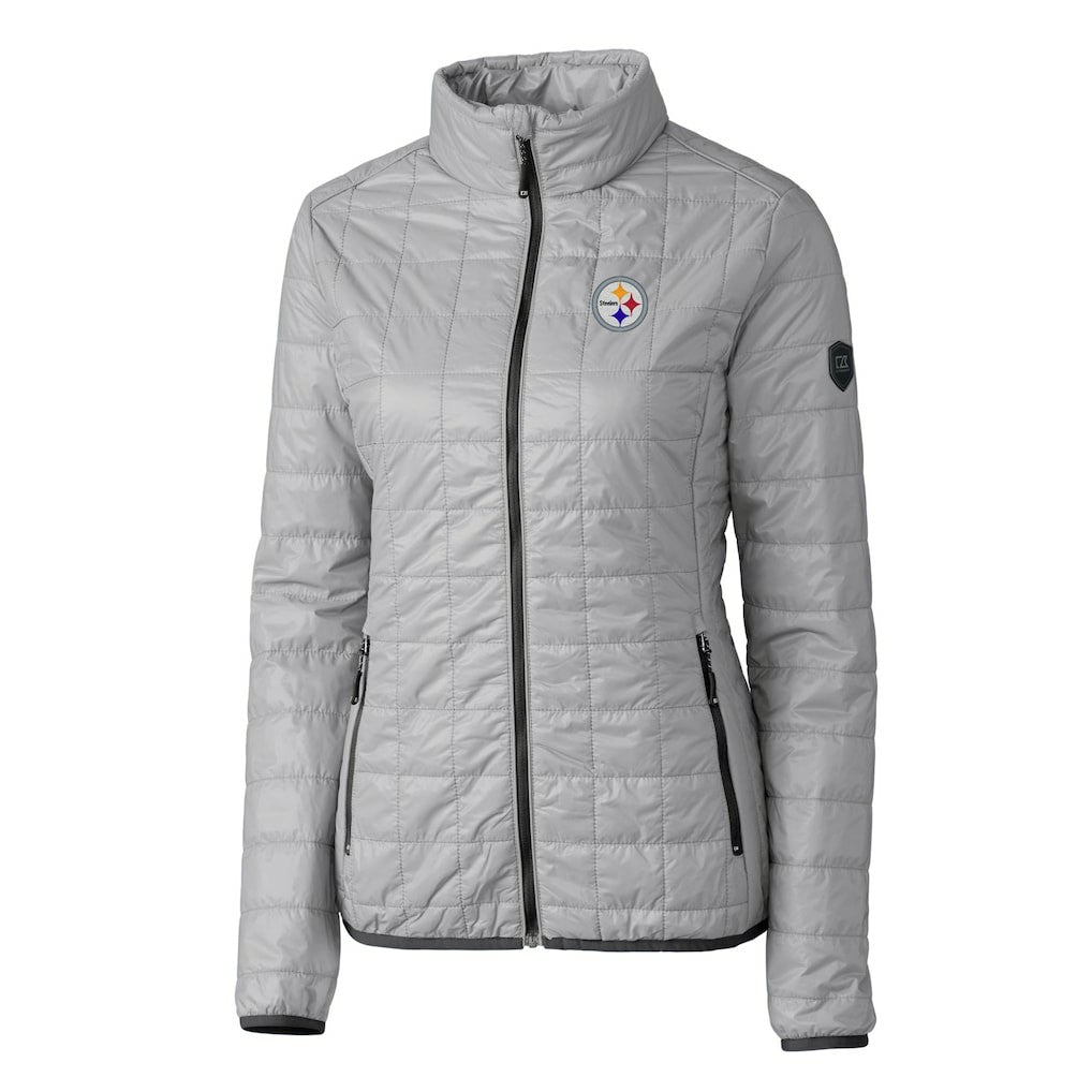 Pittsburgh Steelers Cutter & Buck Women's Rainier PrimaLoft Eco Insulated Full-Zip Puffer Jacket - Gray for sale