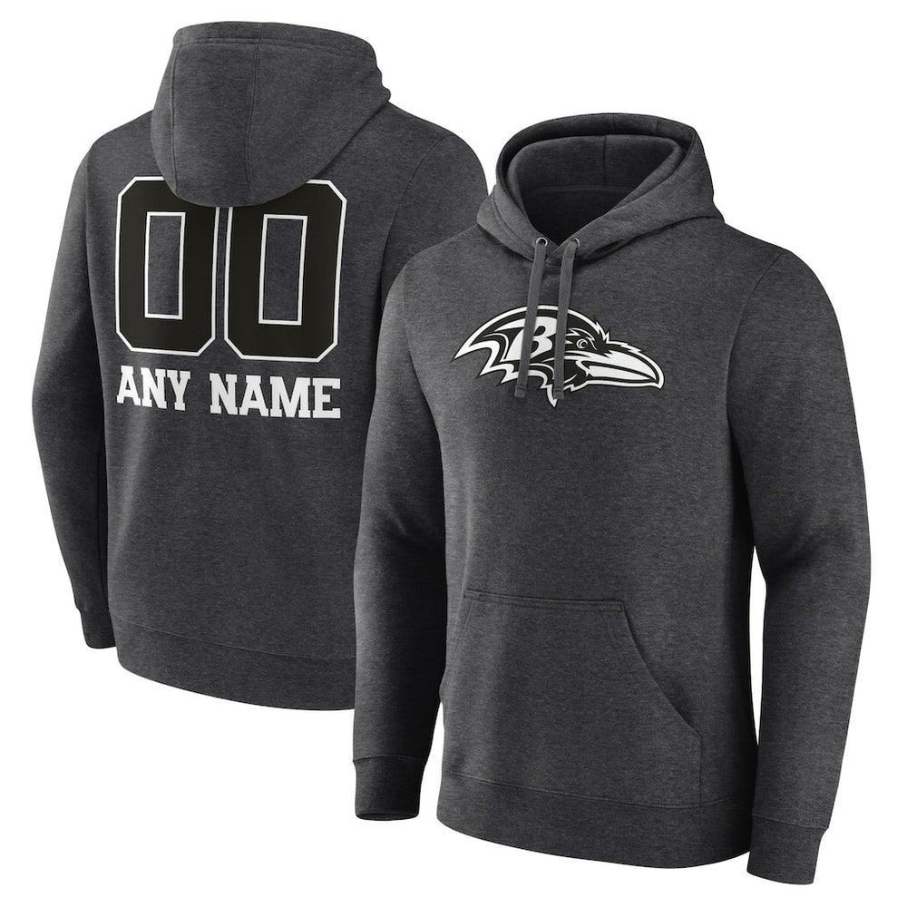 Baltimore Ravens Personalized Name & Number Monochrome Pullover Hoodie - Charcoal cheap