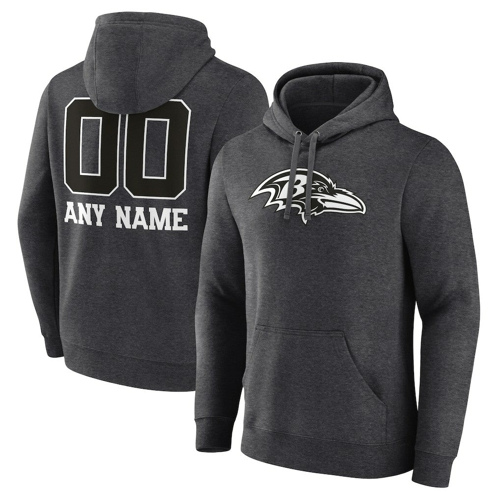 Baltimore Ravens Personalized Name & Number Monochrome Pullover Hoodie - Charcoal cheap