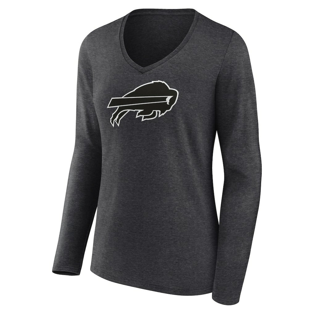 Buffalo Bills Women's Personalized Name & Number Monochrome V-neck T-Shirt - Charcoal for sale