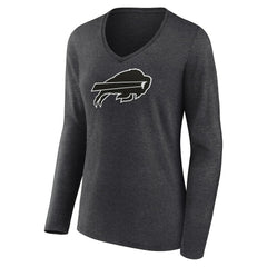 Buffalo Bills Women's Personalized Name & Number Monochrome V-neck T-Shirt - Charcoal for sale