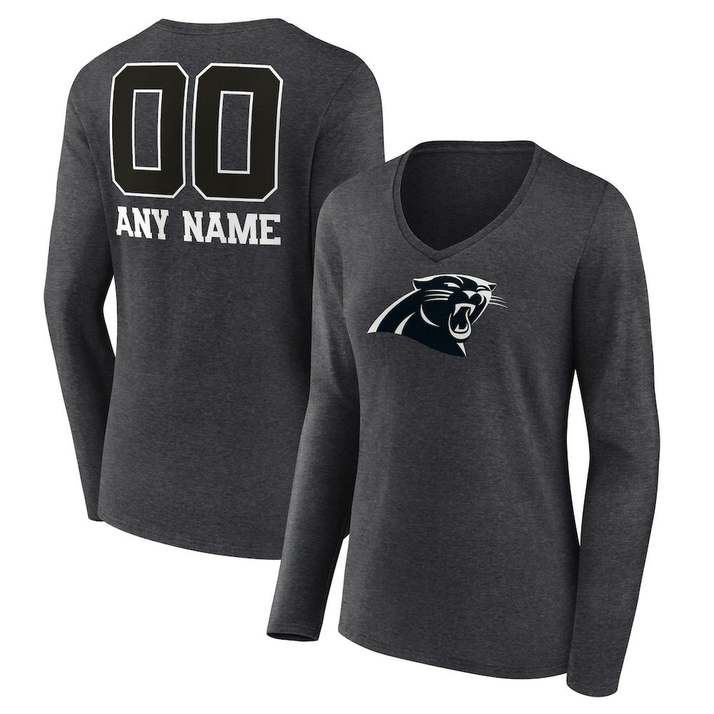 Carolina Panthers Women's Personalized Name & Number Monochrome V-neck T-Shirt - Charcoal cheap