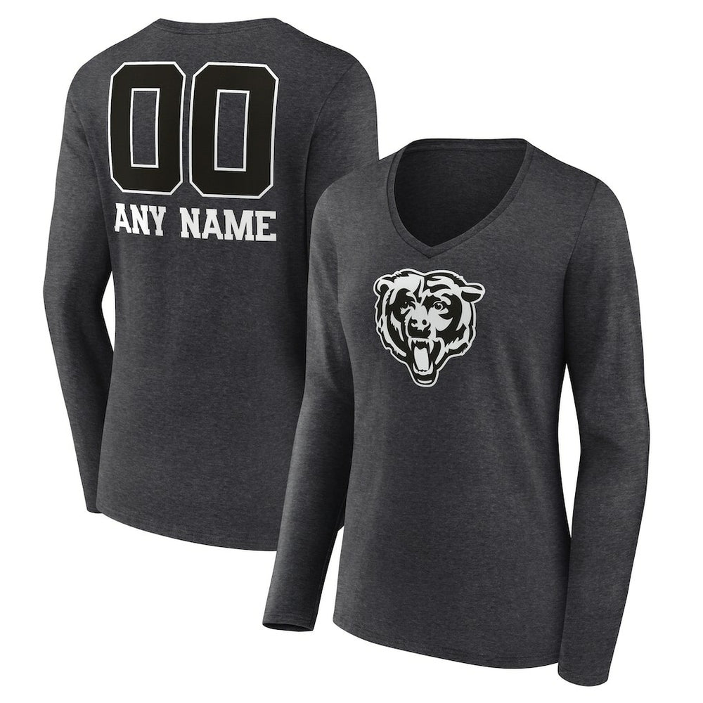 Chicago Bears Women's Personalized Name & Number Monochrome V-neck T-Shirt - Charcoal online
