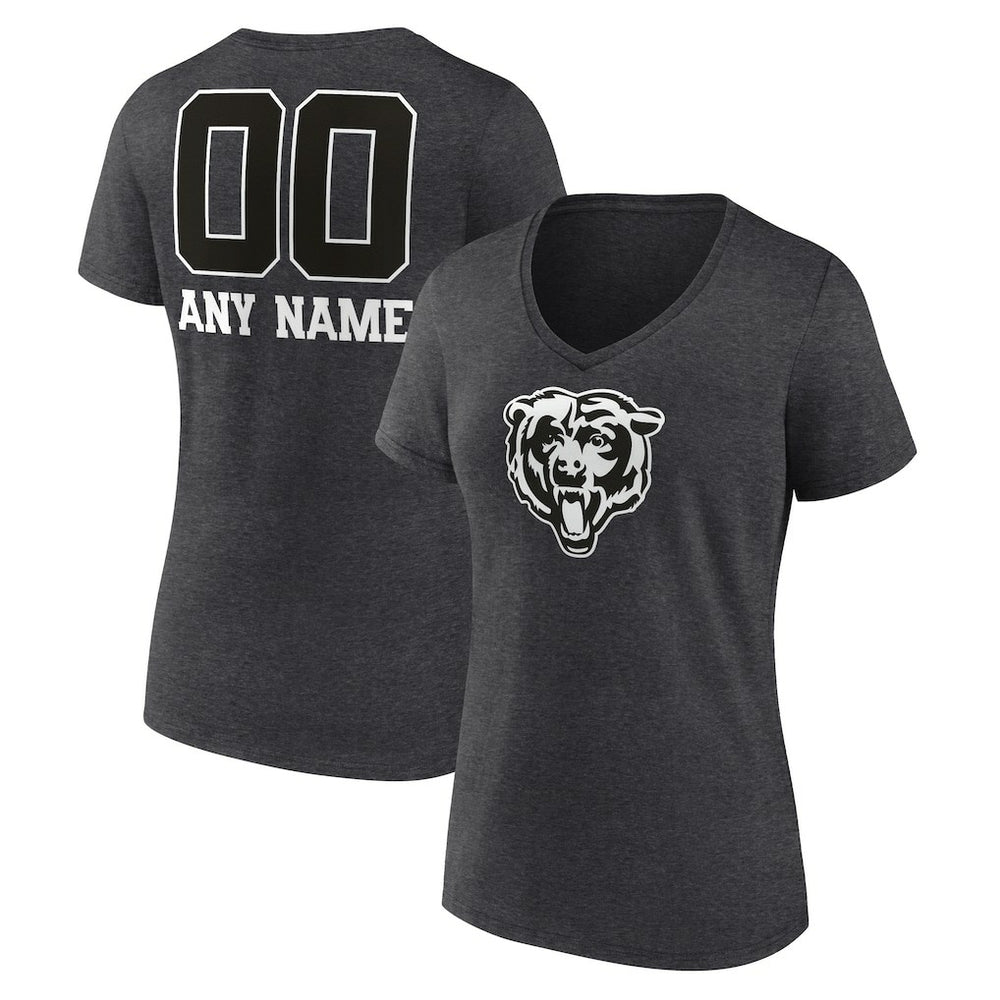 Chicago Bears Women's Personalized Name & Number Monochrome V-Neck Long Sleeve T-Shirt - Charcoal discount