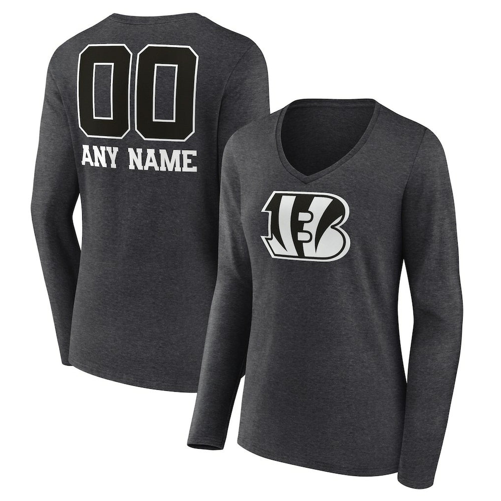Cincinnati Bengals Women's Personalized Name & Number Monochrome V-neck T-Shirt - Charcoal discount