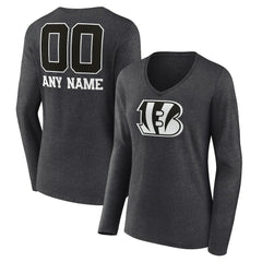 Cincinnati Bengals Women's Personalized Name & Number Monochrome V-neck T-Shirt - Charcoal discount