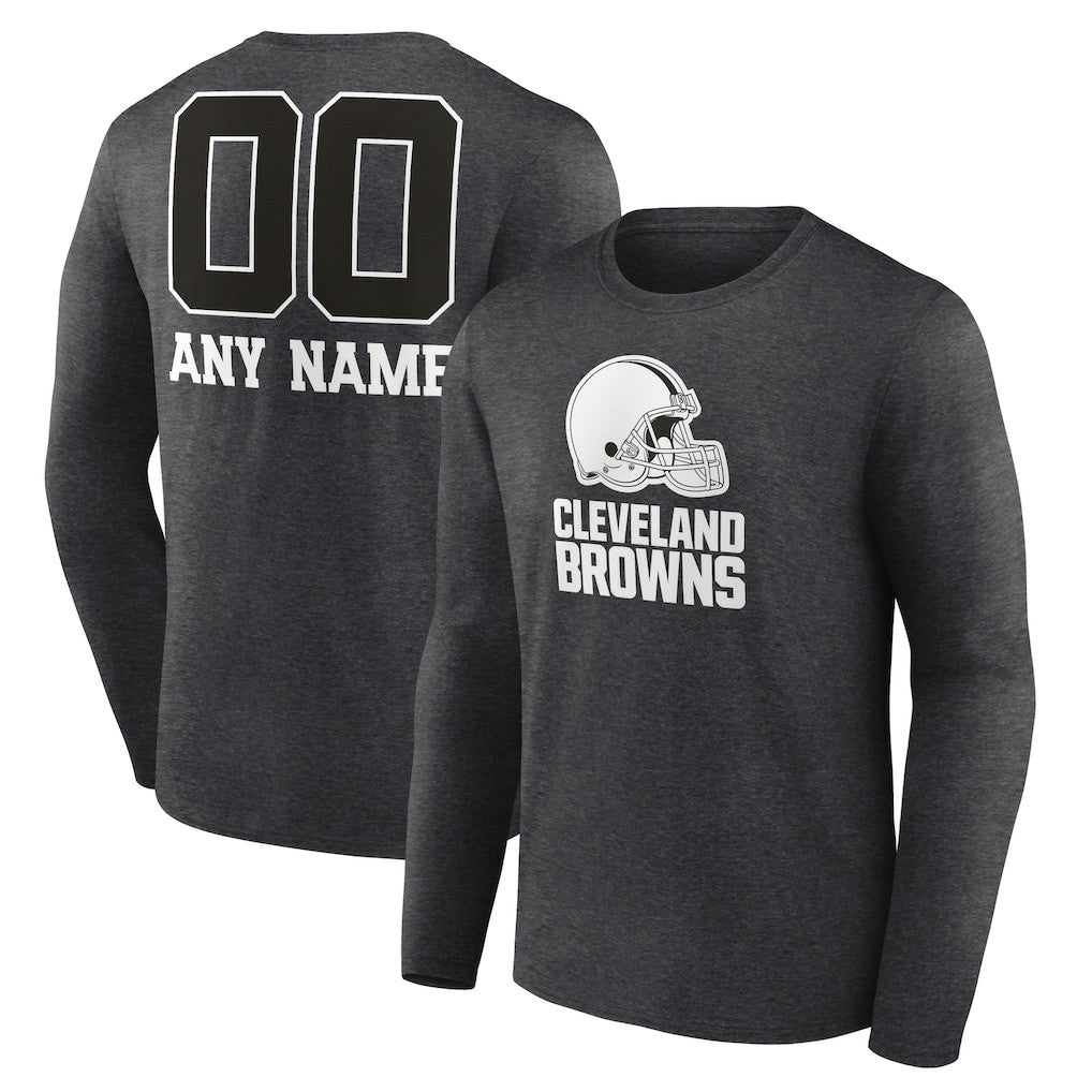 Cleveland Browns Personalized Name & Number Monochrome Long Sleeve T-Shirt - Charcoal on sale