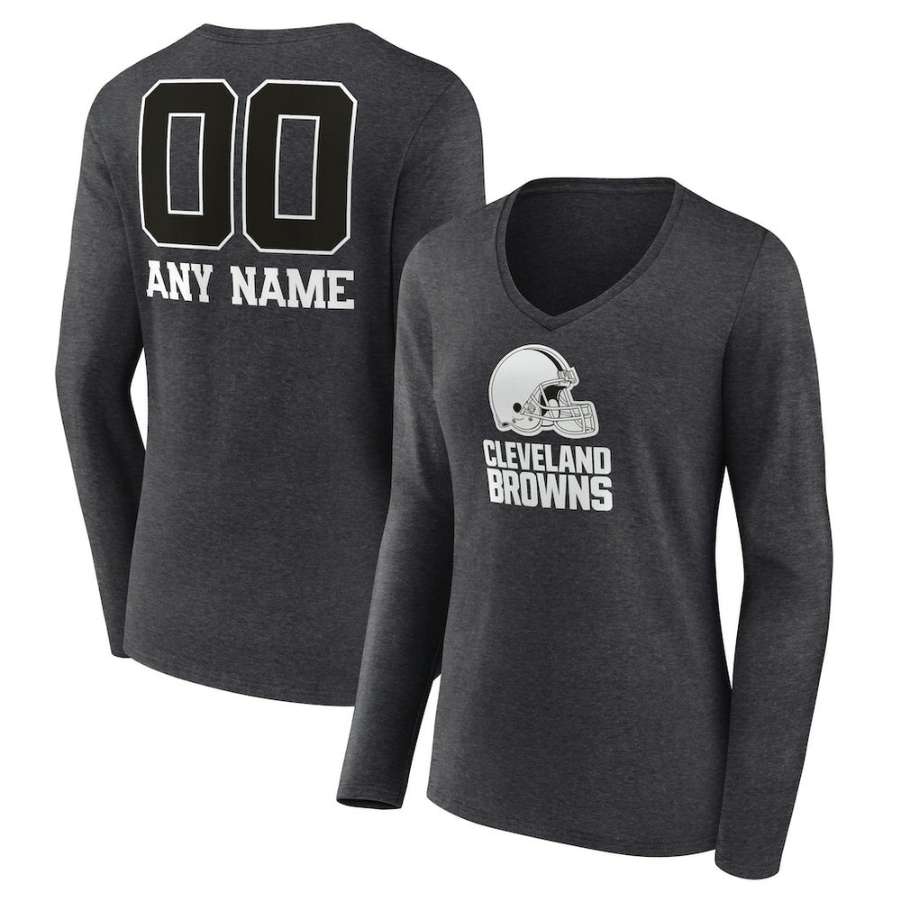 Cleveland Browns Women's Personalized Name & Number Monochrome V-neck T-Shirt - Charcoal online