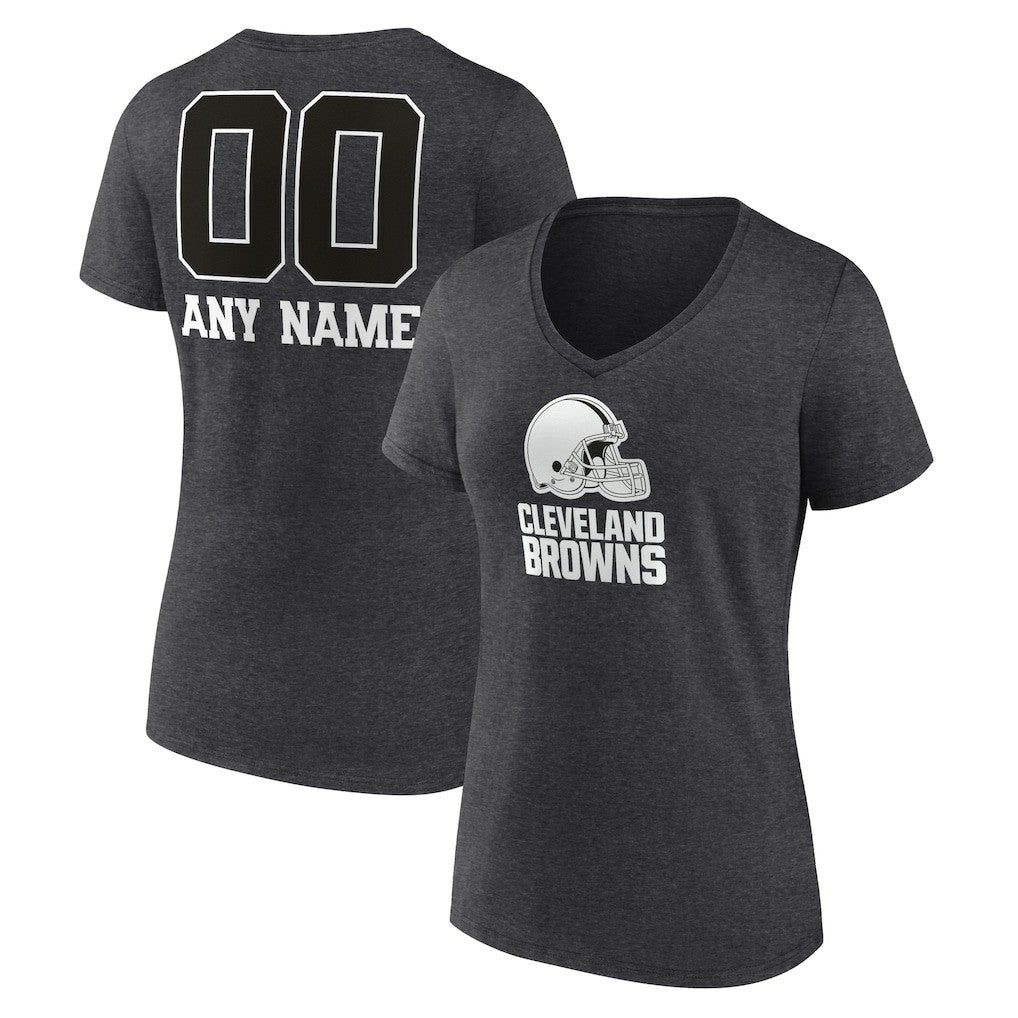 Cleveland Browns Women's Personalized Name & Number Monochrome V-Neck Long Sleeve T-Shirt - Charcoal sale