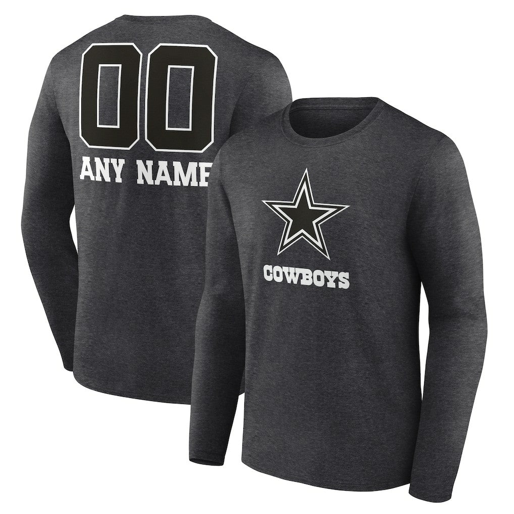 Dallas Cowboys Personalized Name & Number Monochrome Long Sleeve T-Shirt - Charcoal for sale