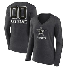 Dallas Cowboys Women's Personalized Name & Number Monochrome V-neck T-Shirt - Charcoal for sale