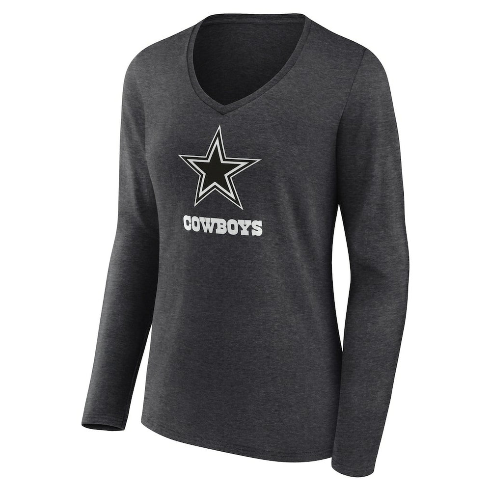 Dallas Cowboys Women's Personalized Name & Number Monochrome V-neck T-Shirt - Charcoal for sale
