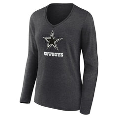 Dallas Cowboys Women's Personalized Name & Number Monochrome V-neck T-Shirt - Charcoal for sale