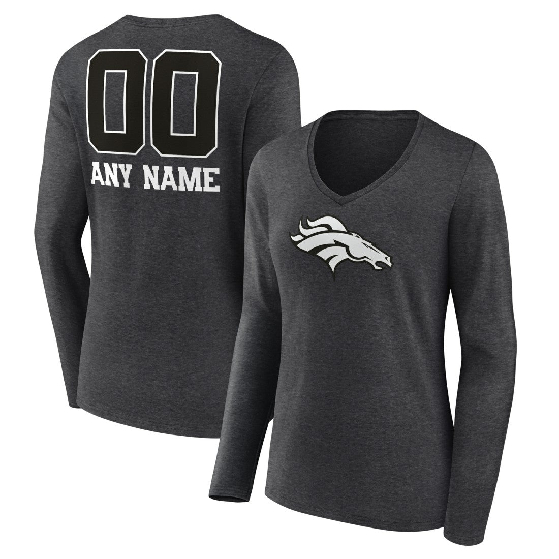 Denver Broncos Women's Personalized Name & Number Monochrome V-neck T-Shirt - Charcoal online