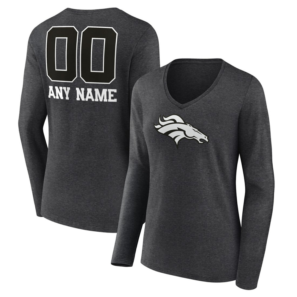Denver Broncos Women's Personalized Name & Number Monochrome V-neck T-Shirt - Charcoal online