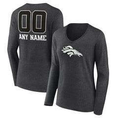 Denver Broncos Women's Personalized Name & Number Monochrome V-neck T-Shirt - Charcoal online
