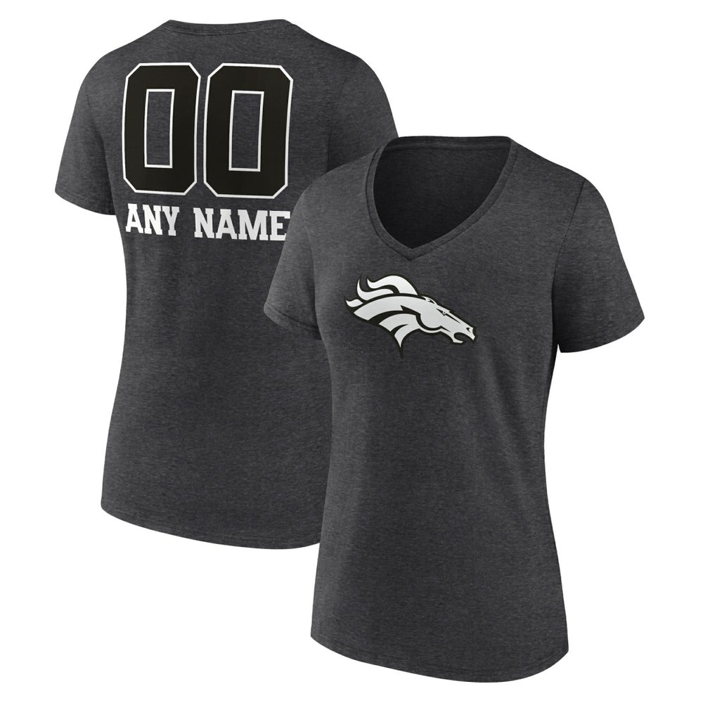 Denver Broncos Women's Personalized Name & Number Monochrome V-Neck Long Sleeve T-Shirt - Charcoal discount