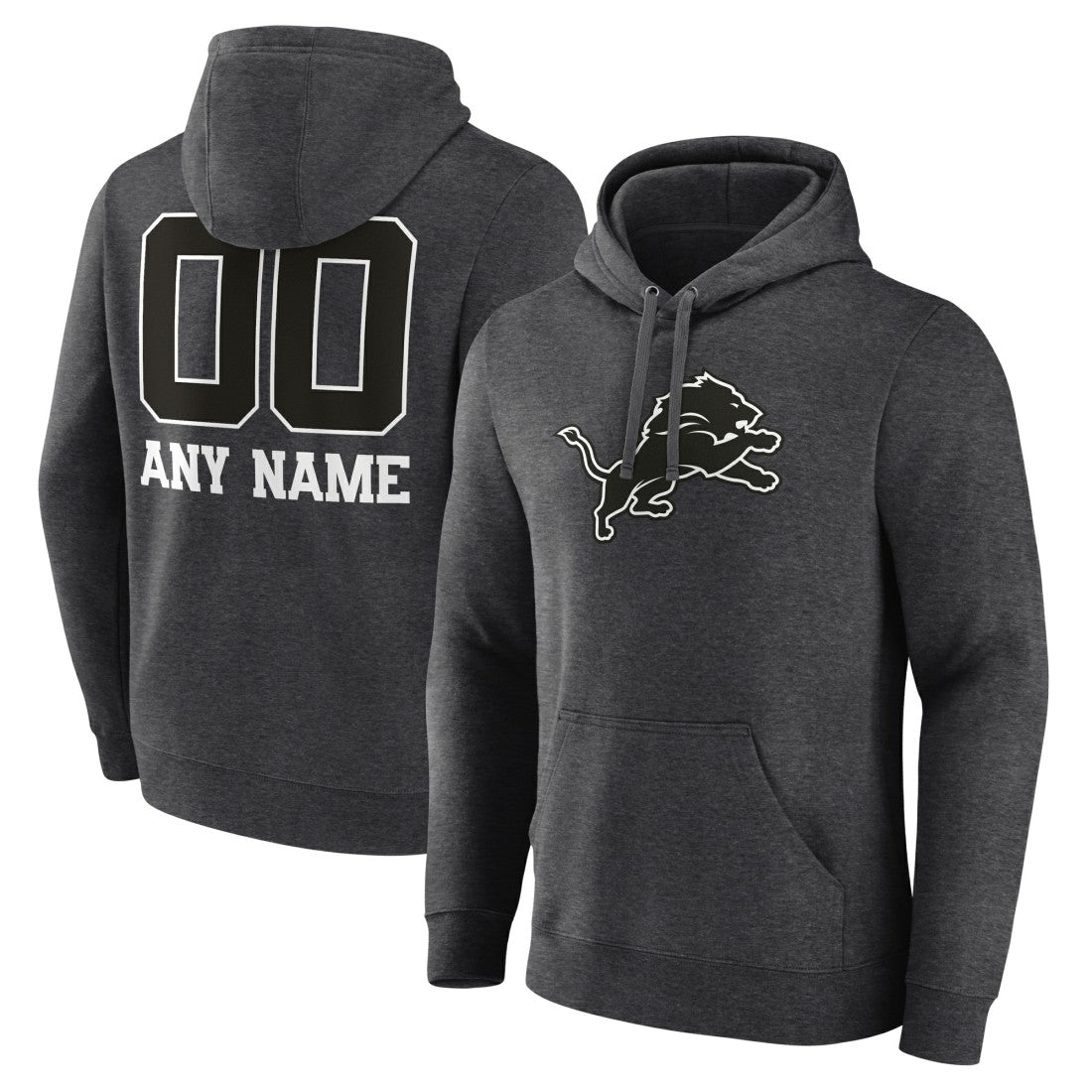 Detroit Lions Personalized Name & Number Monochrome Pullover Hoodie - Charcoal discount