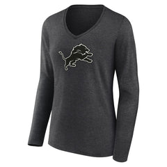 Detroit Lions Women's Personalized Name & Number Monochrome V-neck T-Shirt - Charcoal for sale