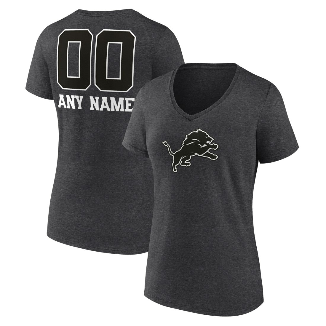 Detroit Lions Women's Personalized Name & Number Monochrome V-Neck Long Sleeve T-Shirt - Charcoal sale