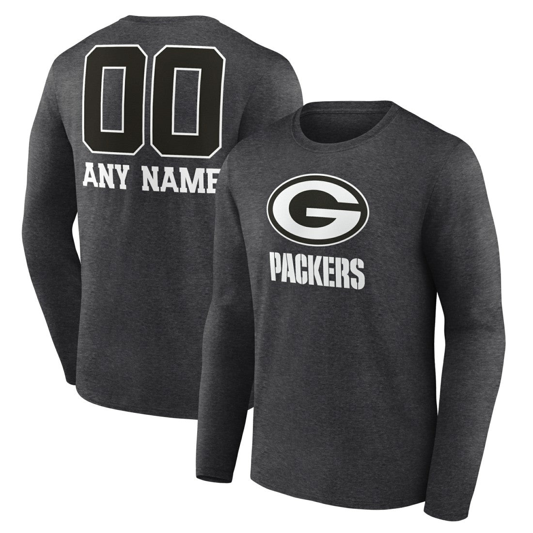 Green Bay Packers Personalized Name & Number Monochrome Long Sleeve T-Shirt - Charcoal outlet